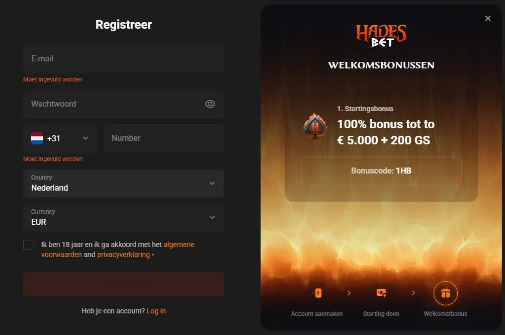 Hades Bet Casino Registratie