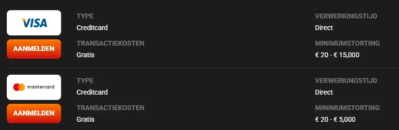 HadesBet Storting via Creditcards