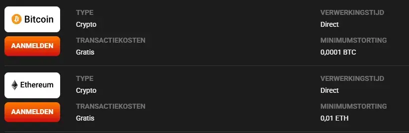 HadesBet Storting via Crypto