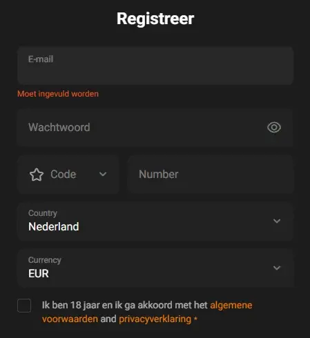 HadesBet Registratieformulier